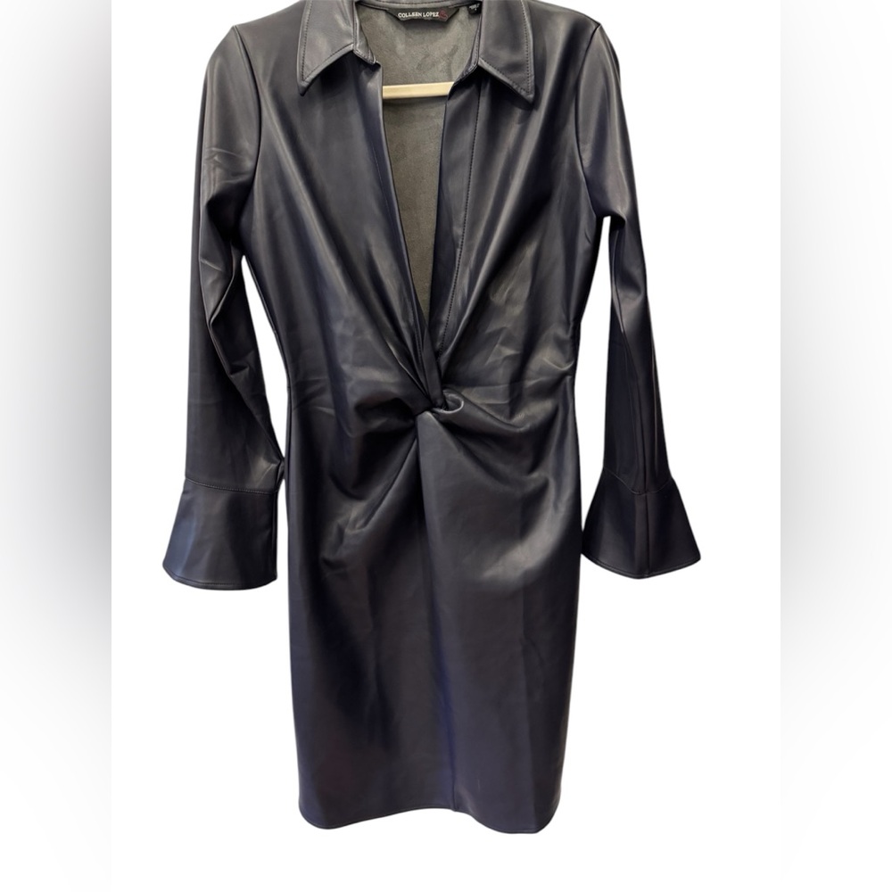 1014 NWOT Colleen Lopez twist front faux leather dress leather dress